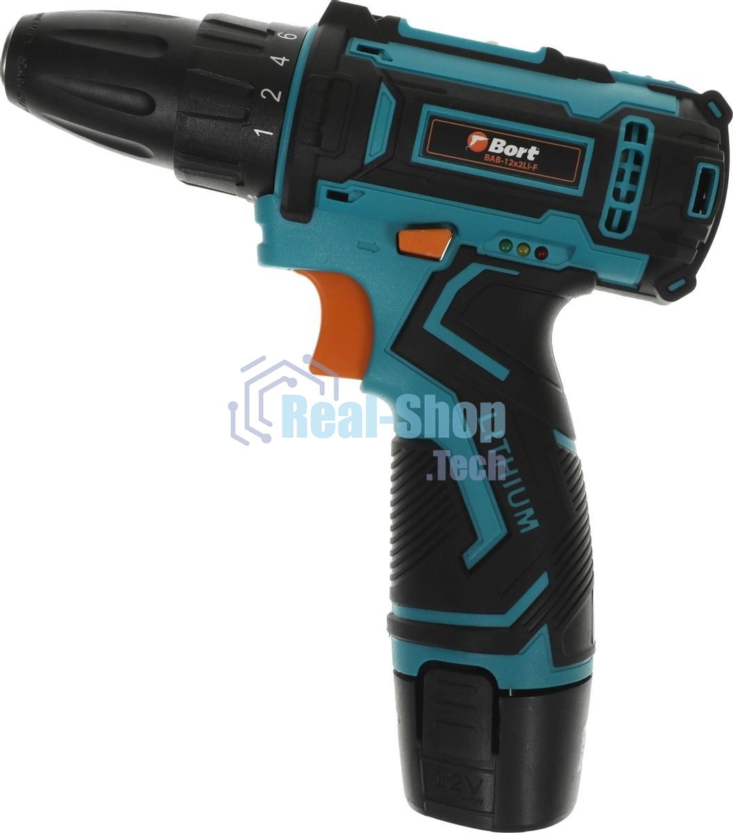 Дрель-шуруповерт Bort BAB-12x2Li-F, 12 В, 1,5 Ач, 36 Нм, щеточный