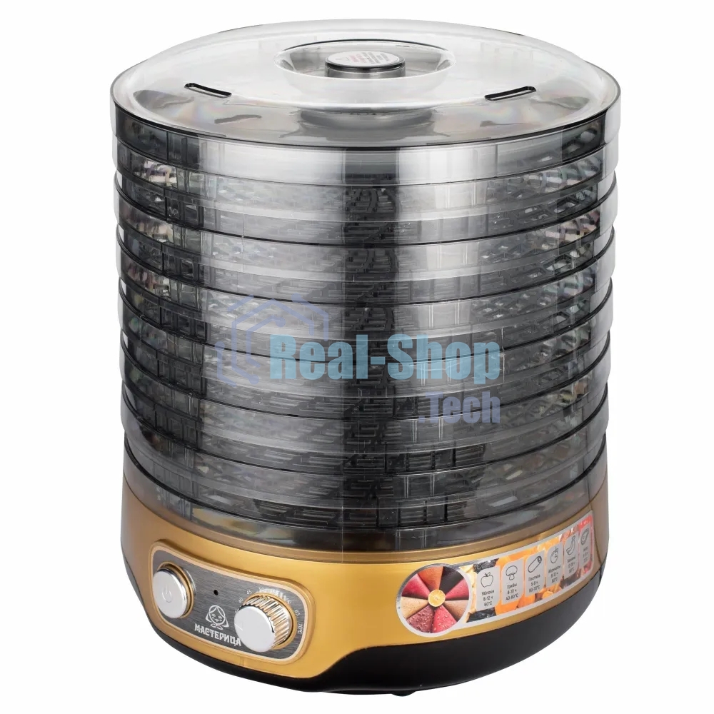 Сушилка для овощей Мастерица EFD-3070 черно-золотистый 7 тонированных поддонов+2 поддона для пастилы в подарок