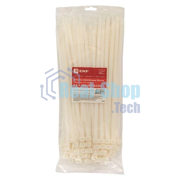 Хомут кабельный 7.2х300 нейл. бел. (уп.100 шт) EKF plc-c-7.2x300