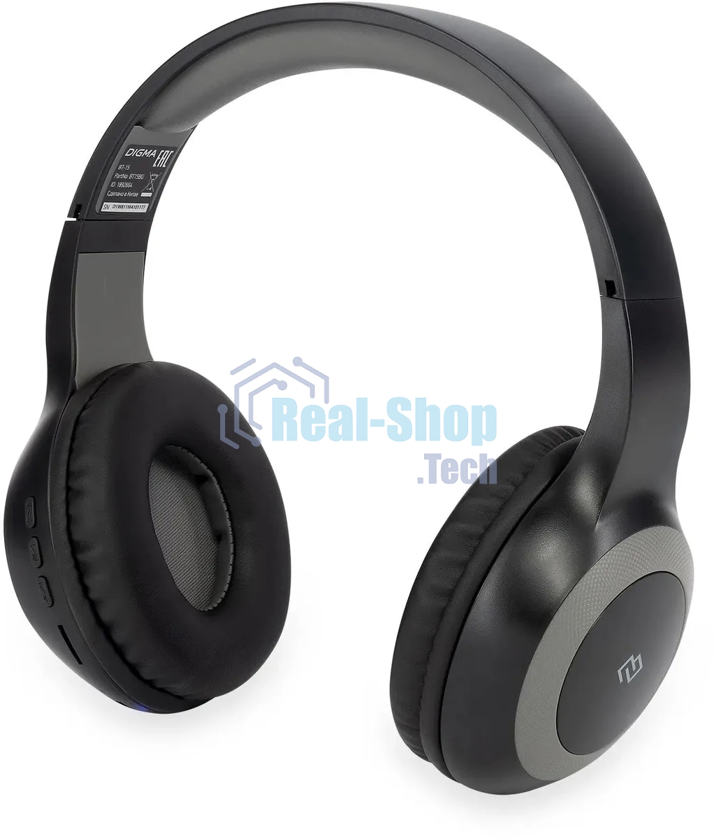 Гарнитура накладные Digma BT-15 черный/серый беспроводные bluetooth оголовье