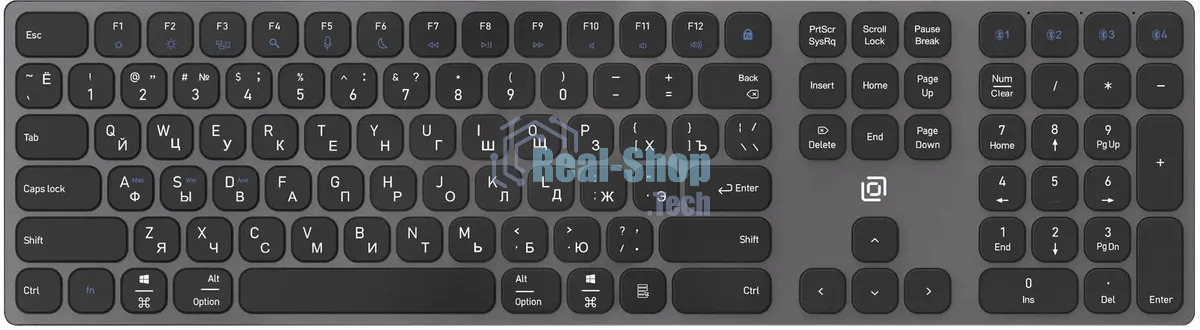 Клавиатура беспроводная Oklick K867W (2002130), USB, Bluetooth/Радиоканал, серый/черный