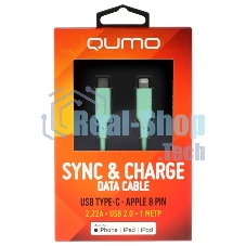 Кабель QUMO, MFI С94, Type-C на MFI Apple 8 pin, силиконовый, 1м, 2,22A, 9V, 20W, PD (зеленый)