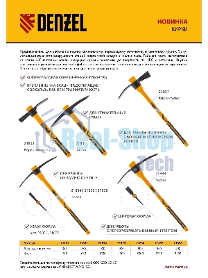Кирка Denzel 1500 г, узкая, фиберглассовая обрезиненная рукоятка 900 мм