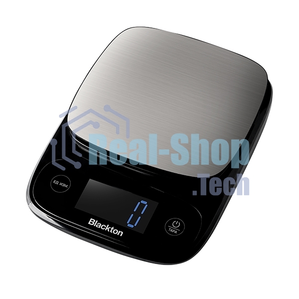 Весы кухонные Blackton Bt KS112 Black, тип управления: сенсорное, дисплей LCD, количество высокочувствительных датчиков: 1, выбор единиц измерения: грамм, килограмм, фунт:унция, миллилитр (молоко, вода), жидкая унция, унция, интервал измерения: 1 г, макси