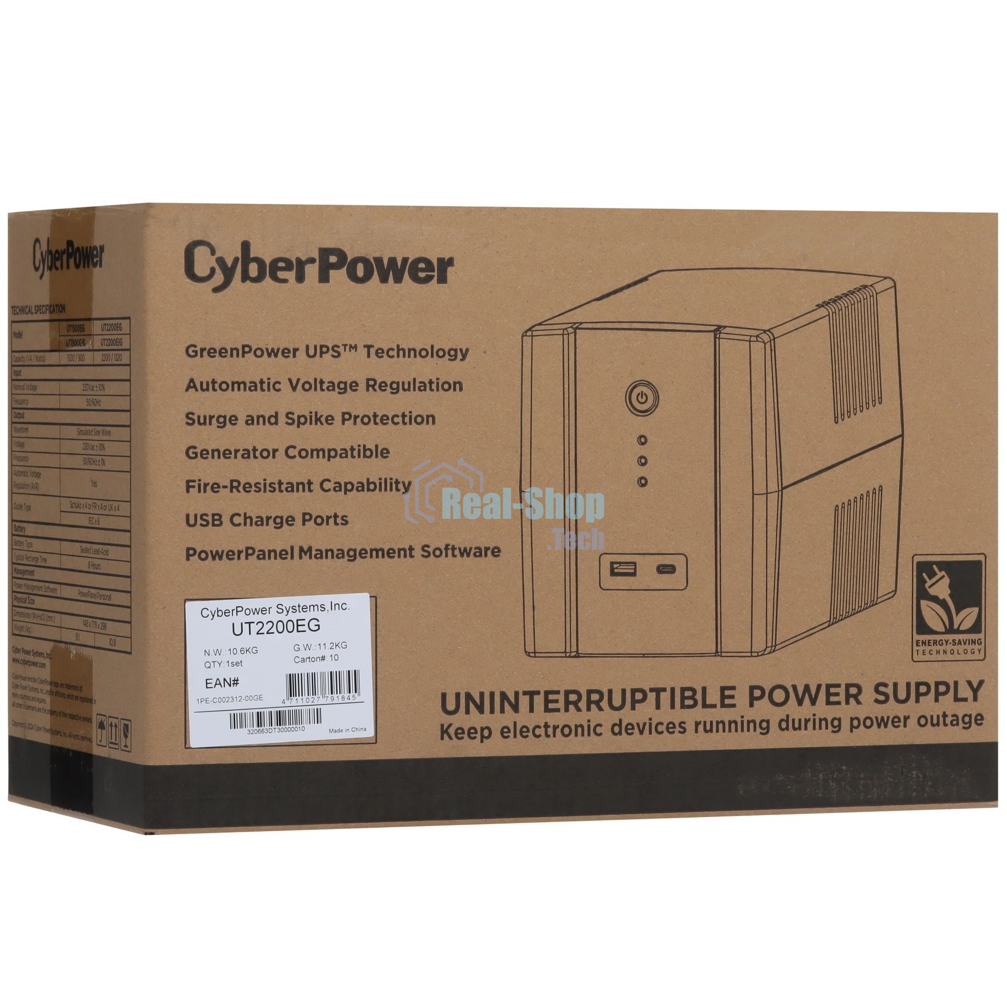 Источник бесперебойного питания CyberPower UT2200EG/2200 ВА/1320 Вт/USB/RJ11/45/4 х CEE 7 (евророзетка)