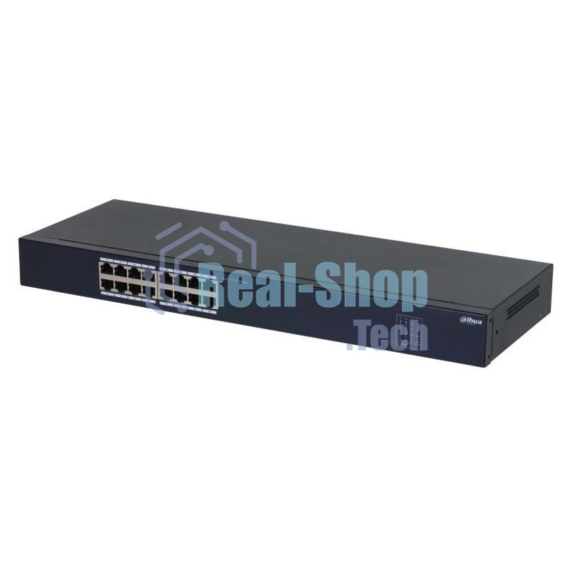 Неуправляемый 16-портовый коммутатор Dahua DH-SF1016 16xRJ45 100Mb, коммутация 3.2 Гбит/с, MAC-таблица 8К, металл