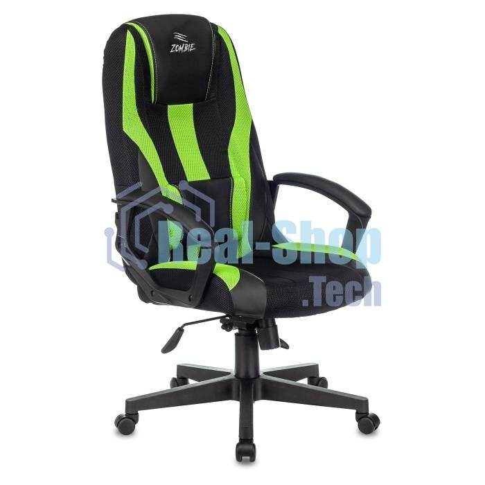 Кресло игровое Бюрократ Zombie 9 черный/салатовый, искусст.кожа/ткань, крестовина пластик
