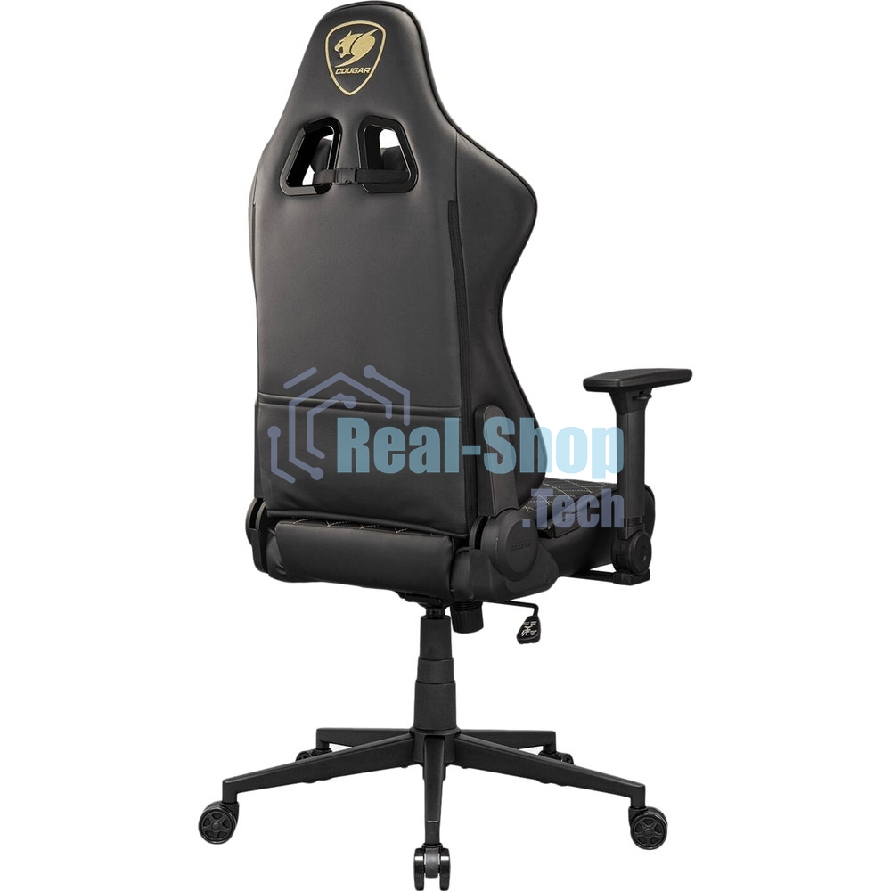 Кресло Cougar Armor One V2 Gold чёрный, экокожа, 120 кг, подголовник, регулируемые подлокотники, механизм качания
