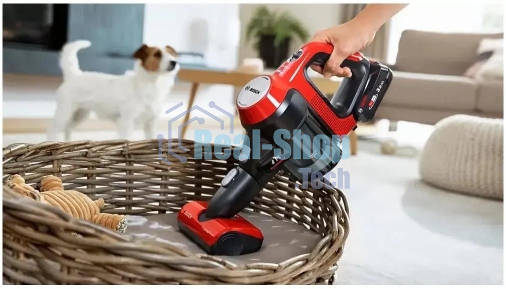 Пылесос вертикальный Bosch BCS711PET черный/красный, питание от аккумулятора, 18 Вт, уборка сухая, пылесборник контейнер 0.3 л