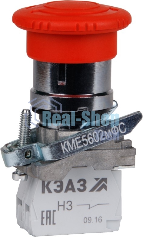Кнопка КМЕ5602мФС-красный-0но+2нз-гриб-фикс-IP65-КЭАЗ