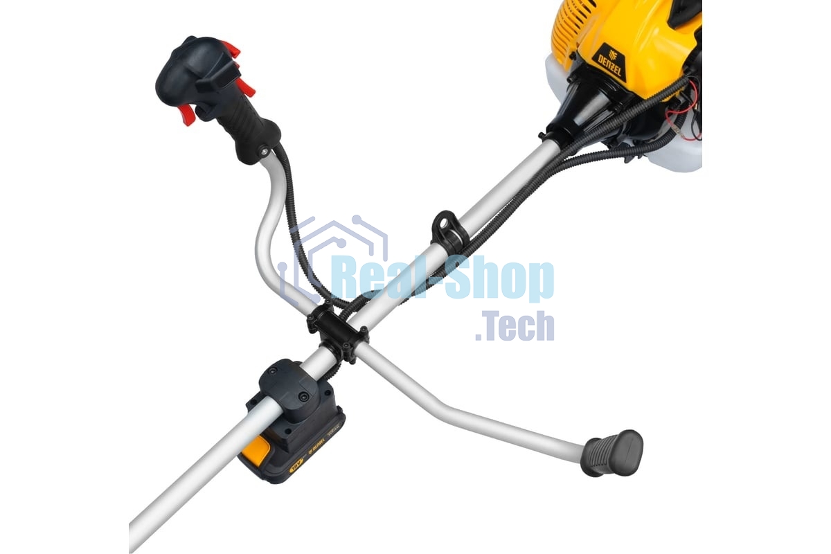 Триммер бензиновый Denzel DT-52E, 52 см3, неразъемная штанга, электростартер, состоит из 2 частей