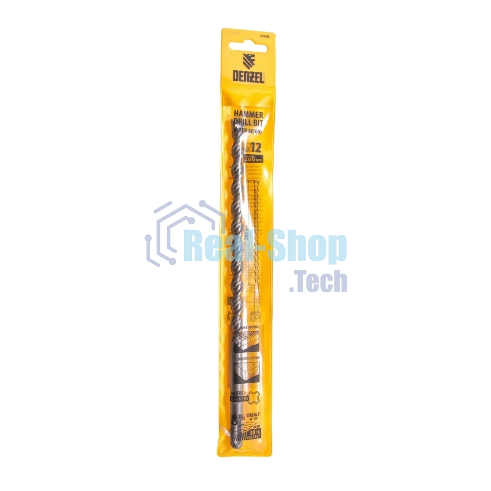 Бур по бетону Denzel двойная спираль, Cobalt W-tip, 12x260 мм, SDS PLUS