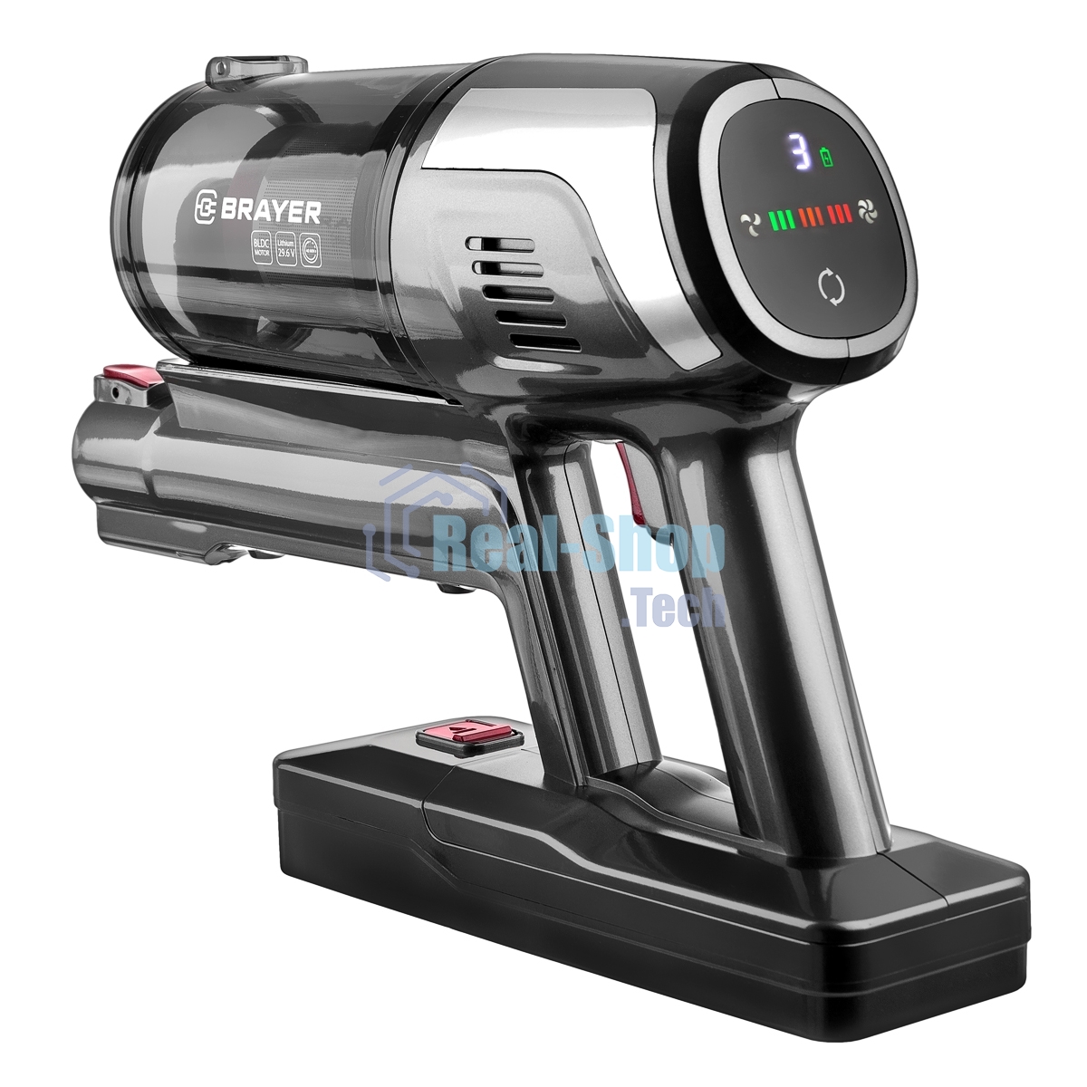Пылесос вертикальный BRAYER BR4265 серый, питание от аккумулятора, 320 Вт, уборка сухая, пылесборник 0.5 л