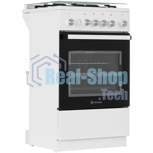 Плита газовая De Luxe 5040.30г (кр) ЧР белый/черный, конфорок 4 шт, духовка 43 л, 50 см x 85 см x 50 см