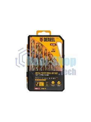 Набор сверл по металлу Denzel 1-10 мм, Р6М5-TiN, Golden Tip, 10 шт 723001