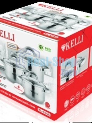 Набор посуды из нержавеющей стали со стеклянными крышками Kelli KL-4246 6 пред. 16 см -2,1; 18- см-2,9; 20 см-3,9 литра. 7-ми слойное капсульное дно. Индукция