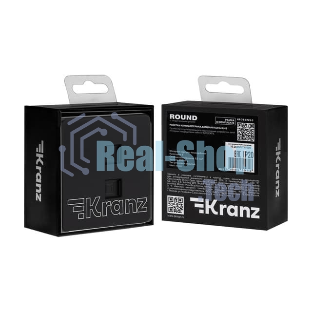 Розетка Kranz ROUND компьютерная двойная RJ45+RJ45 кат6 с/у оникс