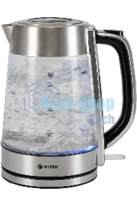 Чайник электрический Vitek VT-1184 1.7л. 2200Вт серебристый корпус: стекло/металл