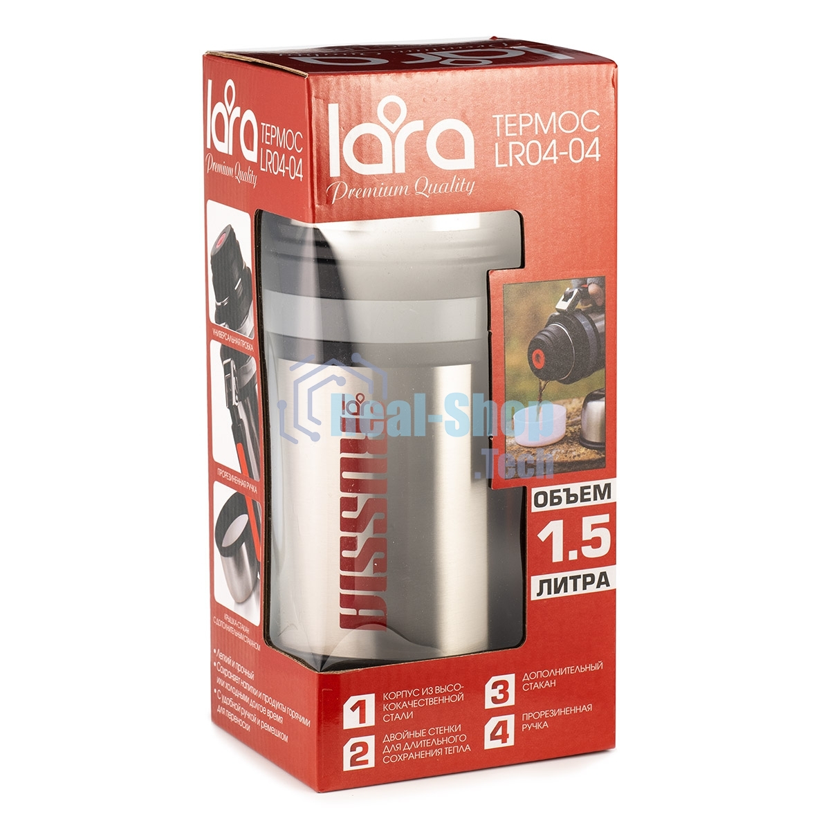 Термос Lara LR04-04 1,5 л, нержавеющая сталь AISI 201