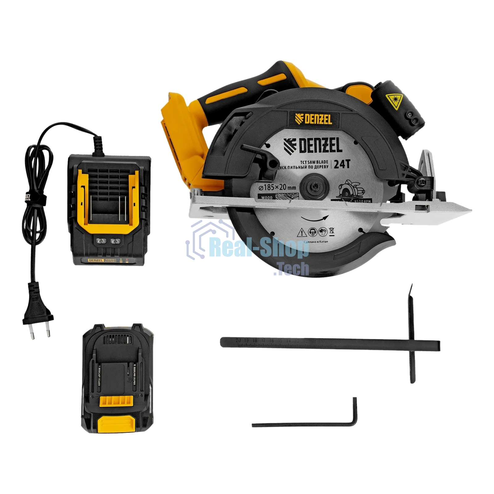 Пила циркулярная аккумуляторная бесщет. Denzel CCSH-BL-20-185, 185 мм, Li-Ion, 20 В