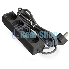 Удлинитель ExeGate ECE-4-3B (EX285813RUS), черный, 3 м, Евровилка с заземлением, 4 евророзетки с заземлением, 2200 Вт