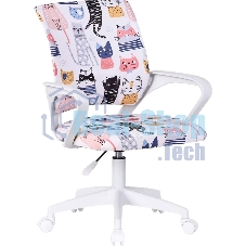 Кресло компьютерное детское Defender Fiesta белый+принт коты, ткань, класс 1