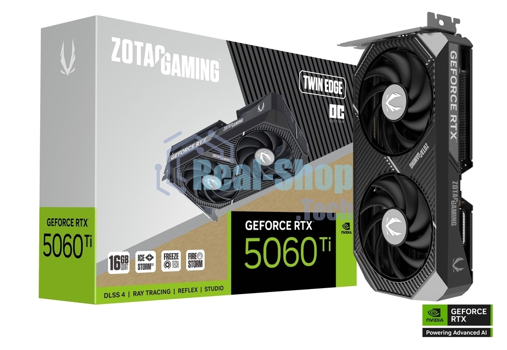 Видеокарта Zotac PCI-E 5.0 RTX 5060TI 16GB TWIN EDGE OC NVIDIA GeForce RTX 5060TI 16Gb 128bit GDDR7 2602/28000 HDMIx1 DPx3 HDCP Ret