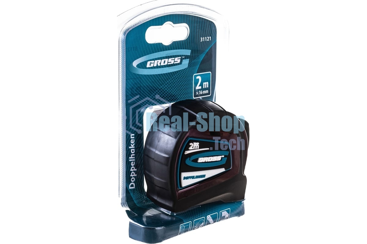 Рулетка Gross 31121''doppelhaken'' 2м x 16мм односторонний зацеп нейлон двуст. шкала автоматич