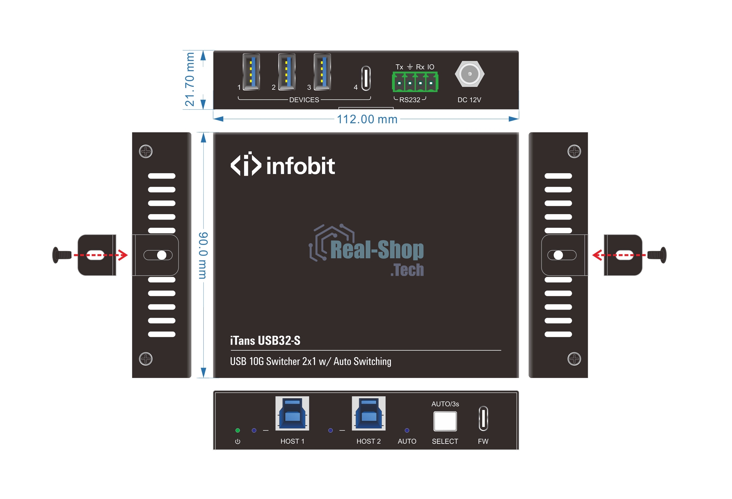 Коммутатор Infobit iTrans USB32-S USB 3.2 10 Гбит/с с автопереключением