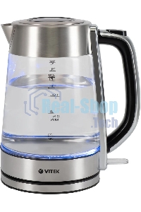 Чайник электрический Vitek VT-1184 1.7л. 2200Вт серебристый корпус: стекло/металл