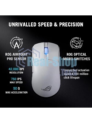Мышь ASUS ROG ROG HARPE II ACE, 48g, Wired, 2.4GHz RF, Bluetooth 5.1, 442K DPI sensor, 5 Prograммable Buttons, White