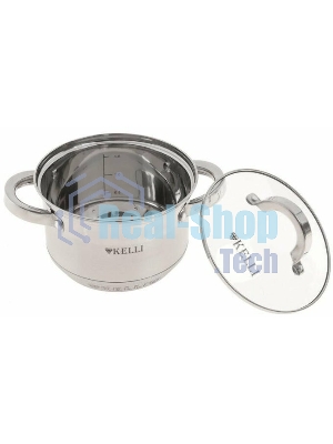Набор посуды из нержавеющей стали со стеклянными крышками Kelli KL-4246 6 пред. 16 см -2,1; 18- см-2,9; 20 см-3,9 литра. 7-ми слойное капсульное дно. Индукция