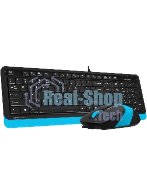 Комплект клавиатура+мышь A4Tech FStyler F1010 проводной, USB, 1600 DPI, чёрный/синий