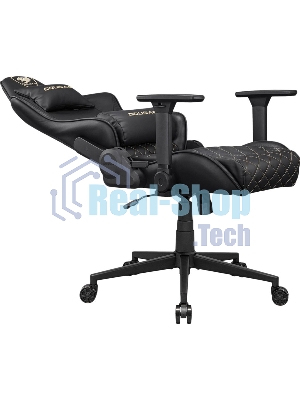 Кресло Cougar Armor One V2 Gold чёрный, экокожа, 120 кг, подголовник, регулируемые подлокотники, механизм качания