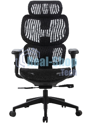 Кресло Cactus CS-MC555-BK черный, сетка, 150 кг, подголовник, регулируемые подлокотники, механизм качания