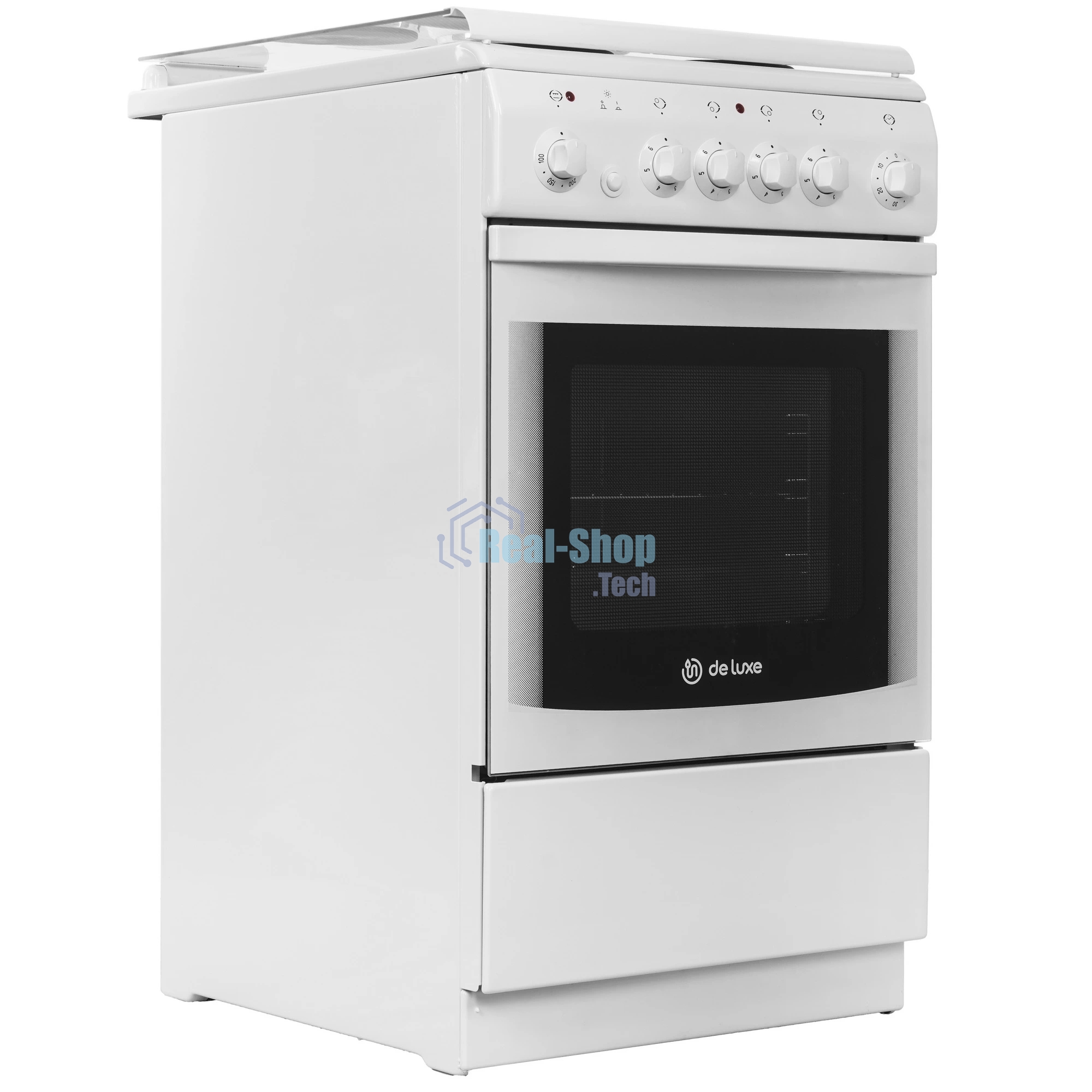 Плита электрическая DeLuxe 506004.00 э белый, конфорок 4 шт, духовка 60 л, 50 см x 85 см x 60 см