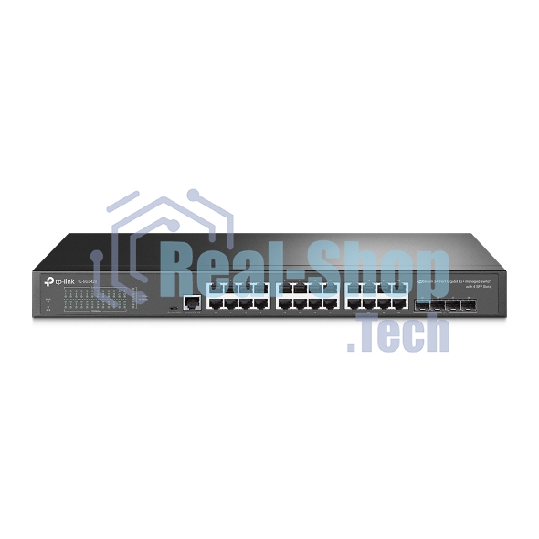 Коммутатор TP-Link JetStream 24-port Gigabit L2/L2+ Managed Switch with 4 SFP slots, support SDN controller, abundant L2/L2+ features, 1U rack mountable, full managed via web UI/CLI/Console/SSH/Telnet/SNMP.