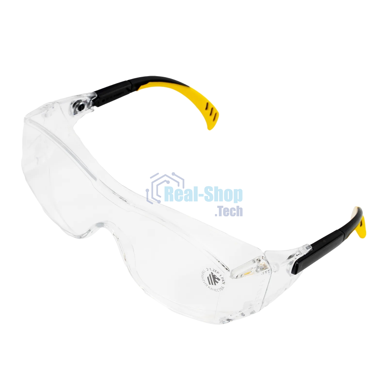 Очки защитные Denzel открытые, поликарбонатные, увеличенная прозрачная линза, регулируемые дужки