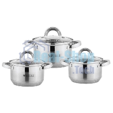 Набор посуды из нержавеющей стали со стеклянными крышками Kelli KL-4246 6 пред. 16 см -2,1; 18- см-2,9; 20 см-3,9 литра. 7-ми слойное капсульное дно. Индукция