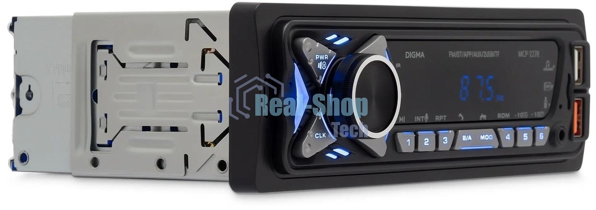Автомагнитола Digma MCP-227B, 1 DIN, Bluetooth, USB Type-A, AUX, пульт ДУ