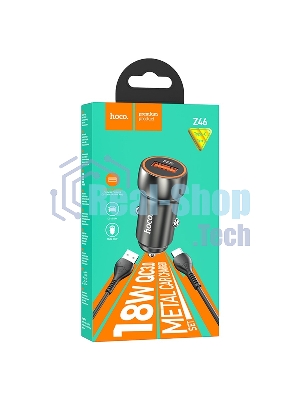 Автомобильная зарядка HOCO Z46 Blue shield, 1xUSB, 18W, серый металлик