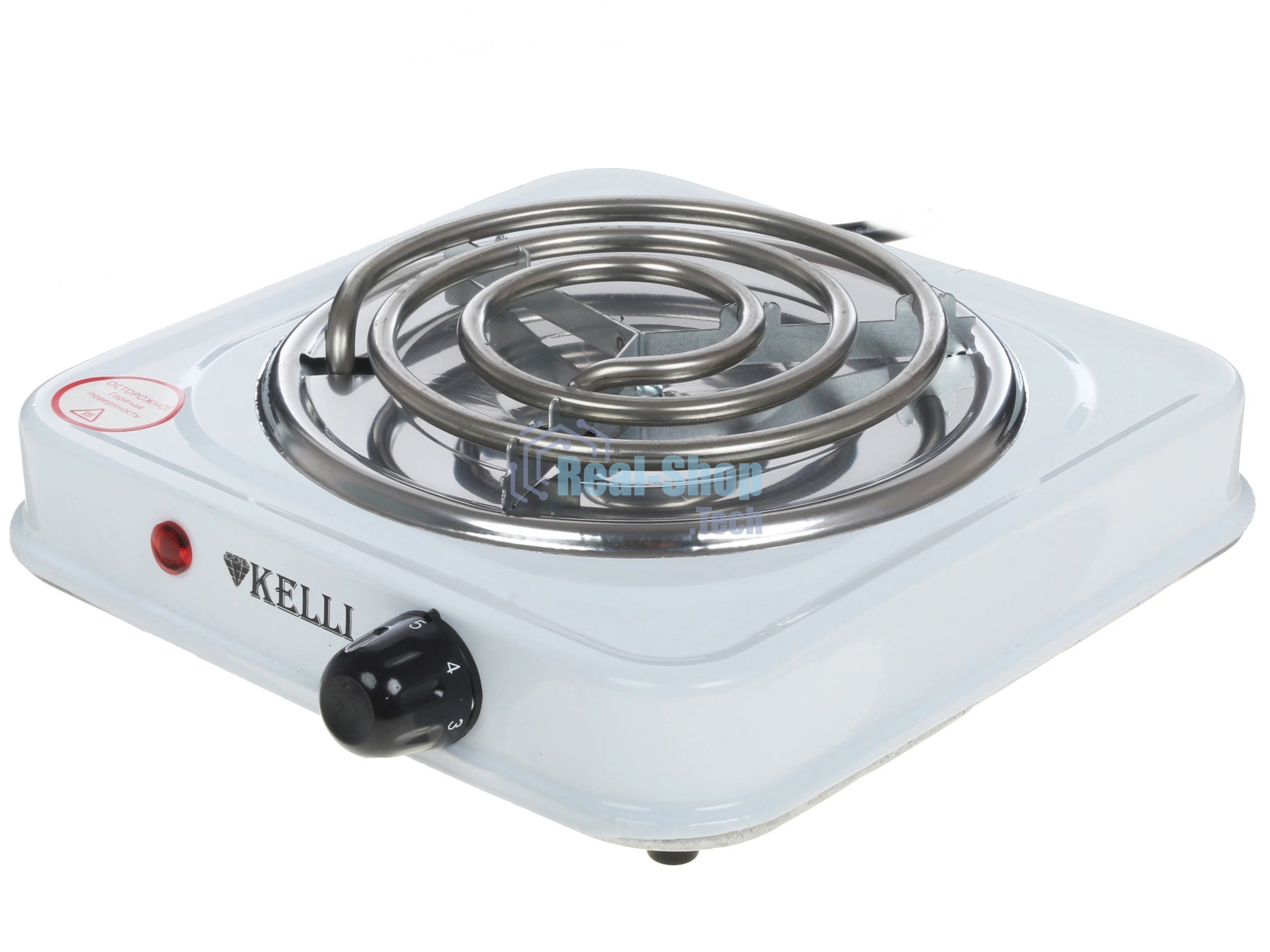Плита настольная электрическая Kelli KL-5061 белый, 1 кВт, ТЭН, конфорки - 1, эмаль, поворотные переключатели