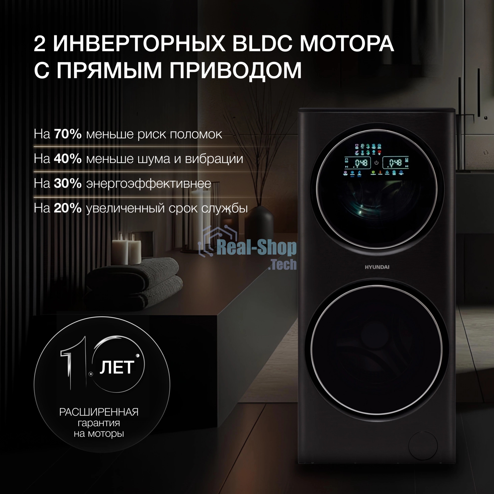 стирально-сушильная машина Hyundai Proxima WMD9424 темно-серебристый, загр. фронтальная макс.: 15 кг 1400 об/мин класс: А+++
