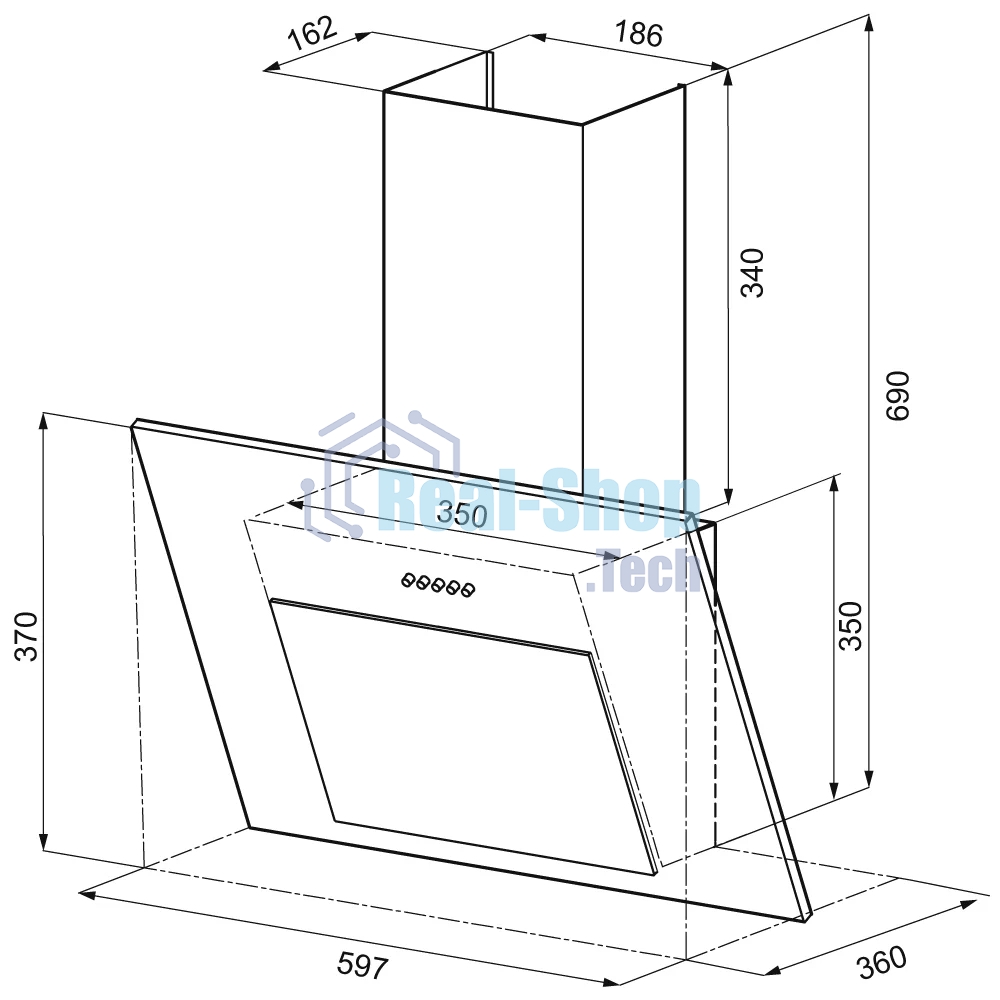 Вытяжка наклонная KRONA Vierkant 600 белый PB белый, 60 см, 890 куб. м/ч, 68 дБ