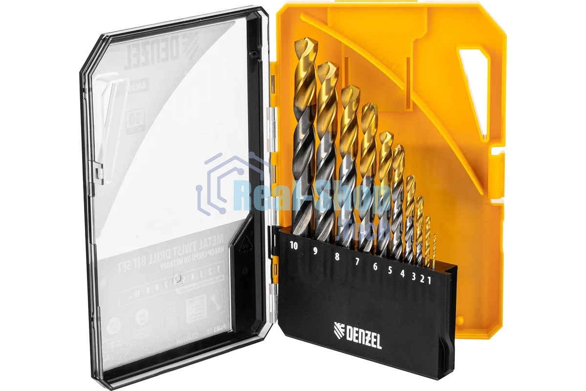 Набор сверл по металлу Denzel 1-10 мм, Р6М5-TiN, Golden Tip, 10 шт 723001