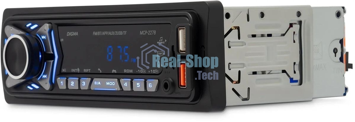 Автомагнитола Digma MCP-227B, 1 DIN, Bluetooth, USB Type-A, AUX, пульт ДУ