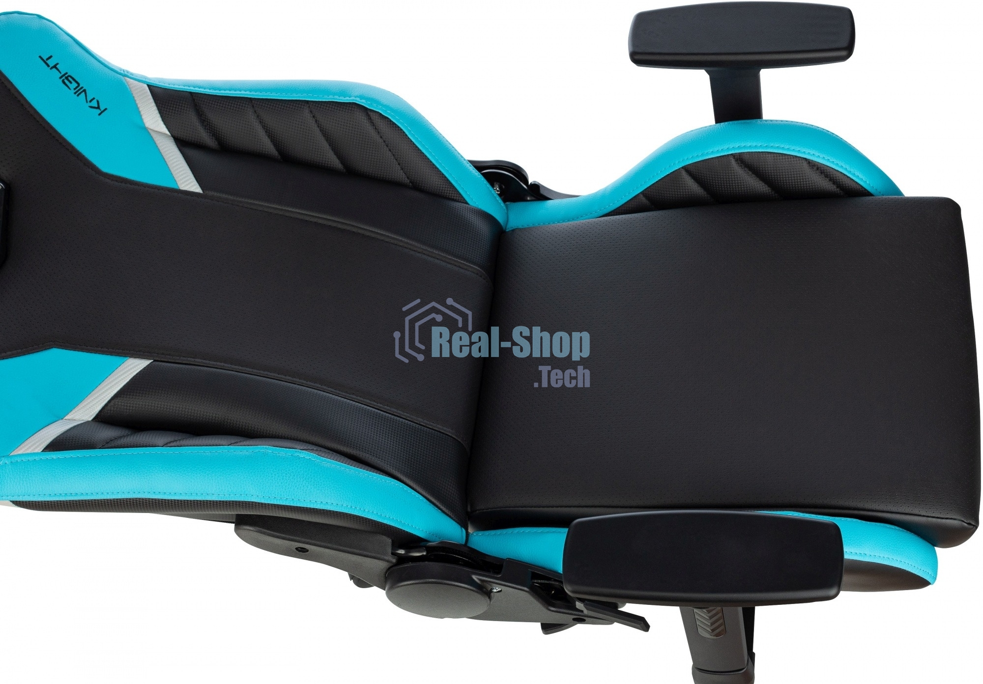 Кресло игровое Knight Thunder 5X черный/голубой эко.кожа крестов. металл