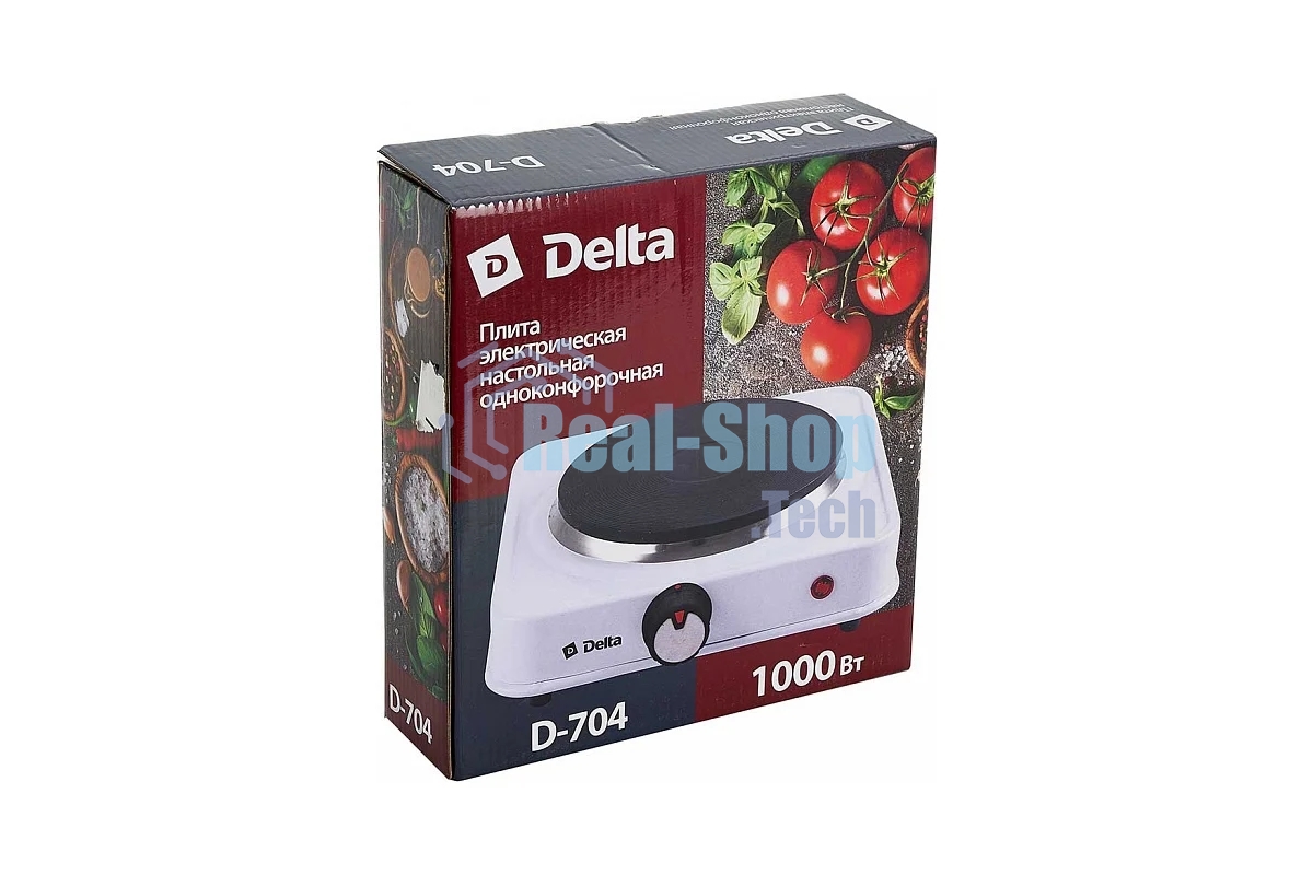 Плита настольная электрическая Delta D-704 одноконфорочная, диск, белая, 1000 Вт