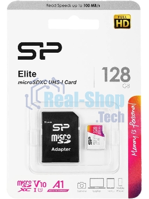 Флеш карта microSD 128Gb Silicon Power Elite A1 microSDXC Class 10 UHS-I U3 100 Mb/s (SD адаптер)