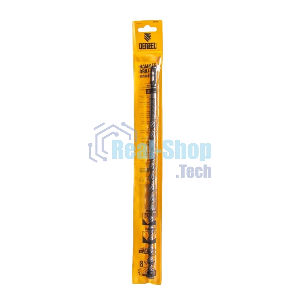 Бур по бетону Denzel двойная спираль, Cobalt W-tip, 12x310 мм, SDS PLUS